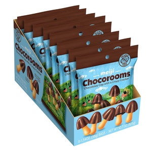 image:imageMeiji Chocorooms Crispy Crackers Milk and Dark Chocolate Combination  134 oz Pack of 8  Bite Sized Crackers in Fun Mushroom Shapes