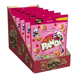 image:imageMeiji Hello Panda Cookies Strawberry Crme Filled  7 Oz Pack of 6  Bite Sized Cookies with Fun Panda SportsStrawberry