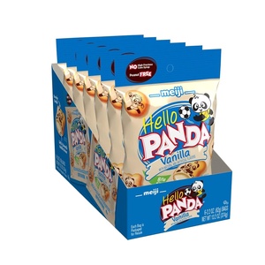 image:imageMeiji Hello Panda Cookies Vanilla Crme Filled  22 oz Pack of 6 Bite Sized Cookies with Fun Sports 1 Count 098 pounds
